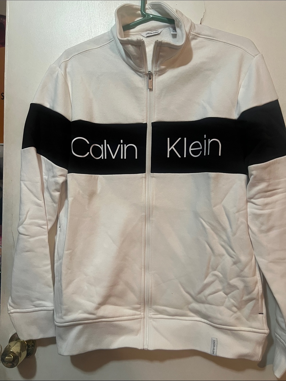 Calvin Klein White Jacket with Black Chest Panel and Logo